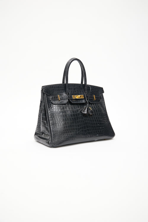 Hermès 2014 Noir Embossed Leather & Gold Birkin 35 Bag