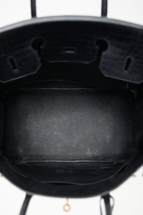 Hermès 2014 Noir Embossed Leather & Gold Birkin 35 Bag