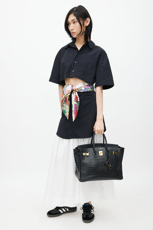 Hermès 2014 Noir Embossed Leather & Gold Birkin 35 Bag