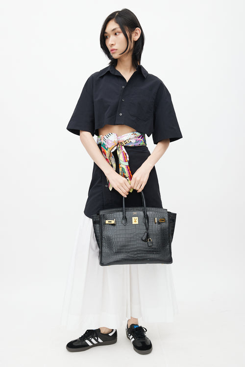 Hermès 2014 Noir Embossed Leather & Gold Birkin 35 Bag