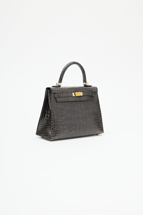 Hermès 2020 Graphite Exotic Leather & Gold Kelly Sellier 25 Bag