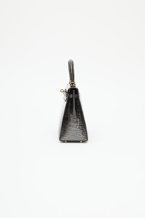 Hermès 2020 Graphite Exotic Leather & Gold Kelly Sellier 25 Bag