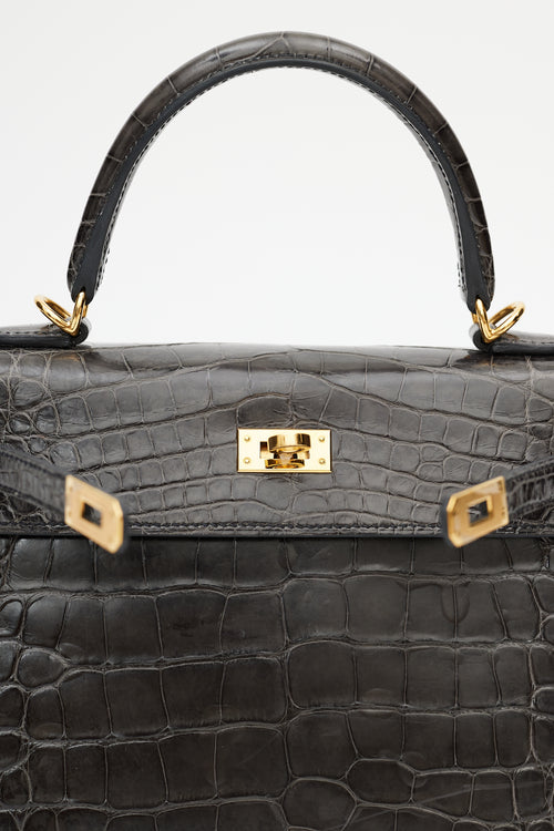 Hermès 2020 Graphite Exotic Leather & Gold Kelly Sellier 25 Bag