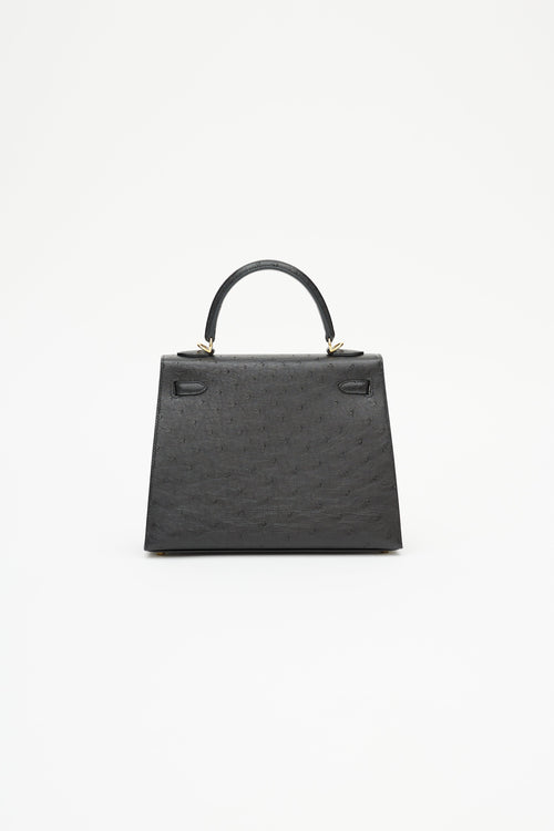 Hermès 2021 Noir Ostrich & Gold Kelly Sellier 25 Bag