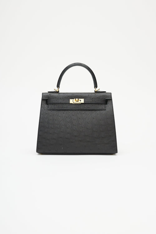 Hermès 2021 Noir Ostrich & Gold Kelly Sellier 25 Bag