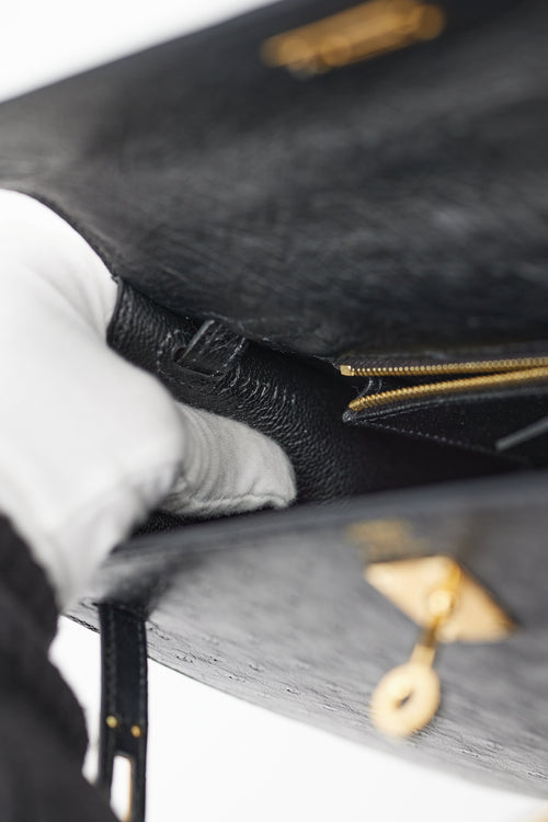 Hermès 2021 Noir Ostrich & Gold Kelly Sellier 25 Bag