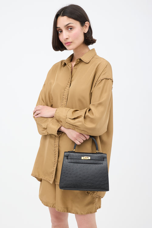 Hermès 2021 Noir Ostrich & Gold Kelly Sellier 25 Bag