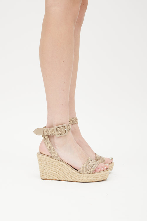 Hermes Beige & Grey Leather Woven Sofia Sandal