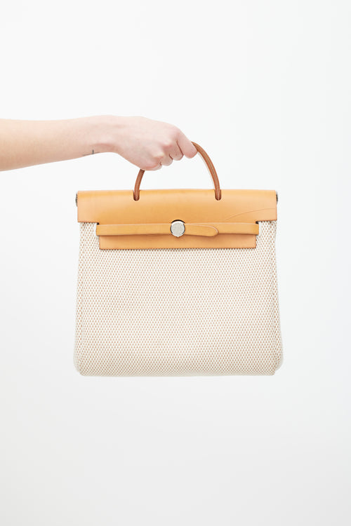 Hermès 2003 Écru Toile Canvas & Fauve Vache Hunter Leather HerBag 2-in-1 Backpack GM Set
