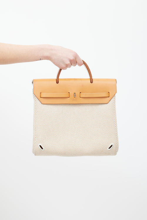 Hermès 2003 Écru Toile Canvas & Fauve Vache Hunter Leather HerBag 2-in-1 Backpack GM Set