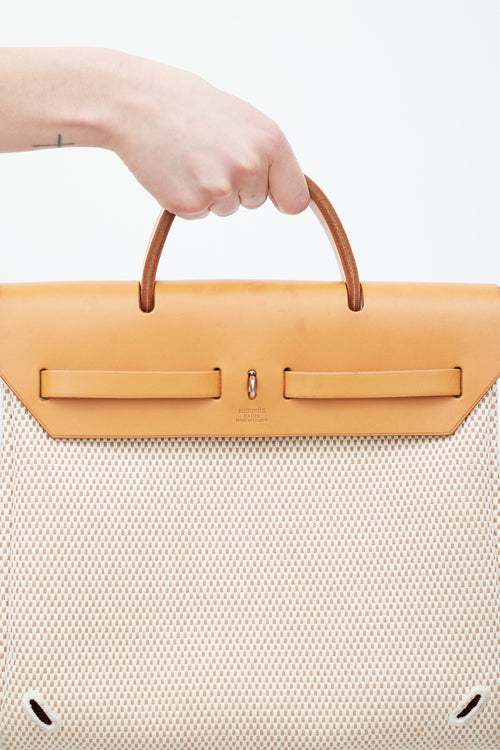 Hermès 2003 Écru Toile Canvas & Fauve Vache Hunter Leather HerBag 2-in-1 Backpack GM Set