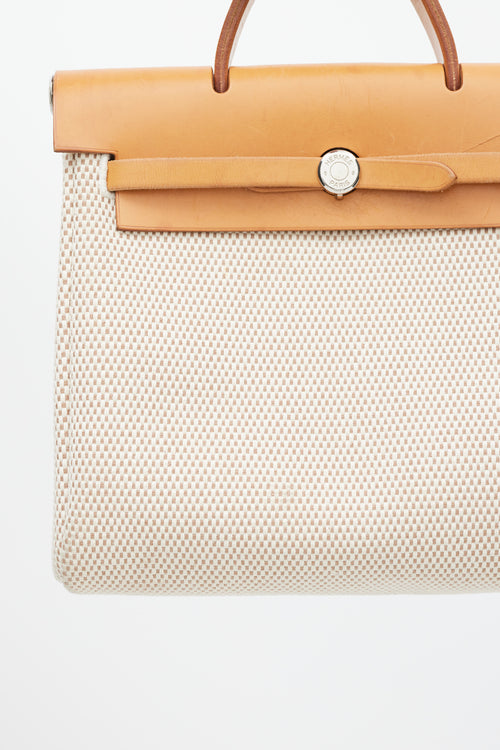 Hermès 2003 Écru Toile Canvas & Fauve Vache Hunter Leather HerBag 2-in-1 Backpack GM Set