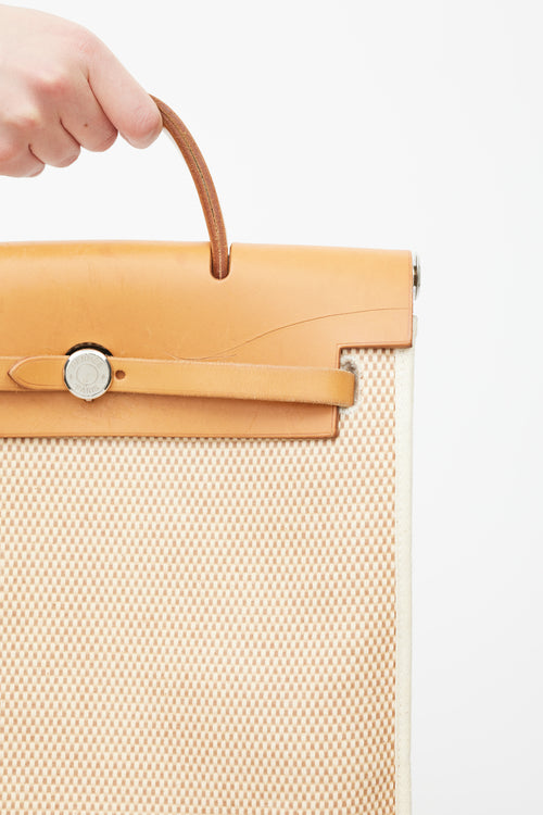 Hermès 2003 Écru Toile Canvas & Fauve Vache Hunter Leather HerBag 2-in-1 Backpack GM Set