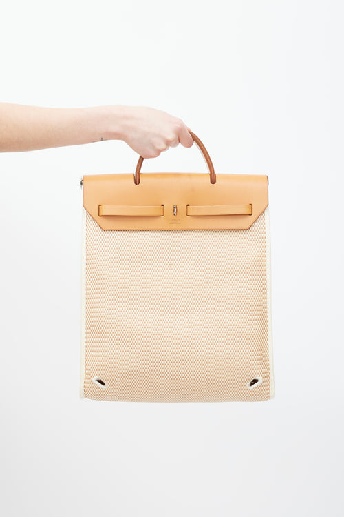 Hermès 2003 Écru Toile Canvas & Fauve Vache Hunter Leather HerBag 2-in-1 Backpack GM Set
