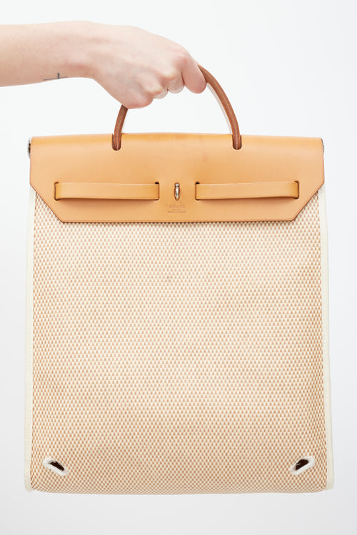 Hermès 2003 Écru Toile Canvas & Fauve Vache Hunter Leather HerBag 2-in-1 Backpack GM Set