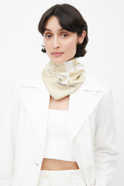 Hermès Gold & White Echecs II/ Echiquier 90 Scarf