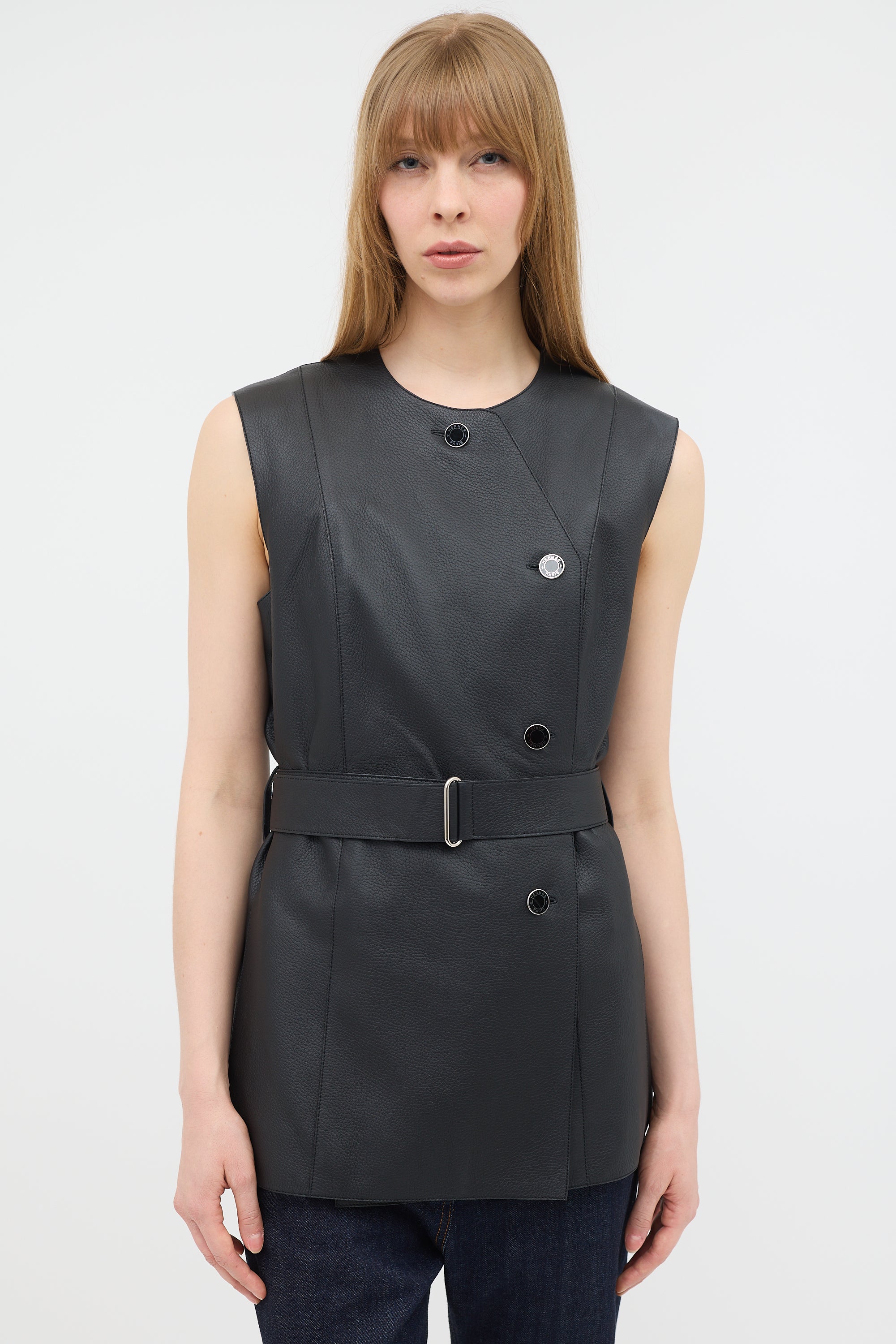 Hermès Leather Belted Button Up Vest