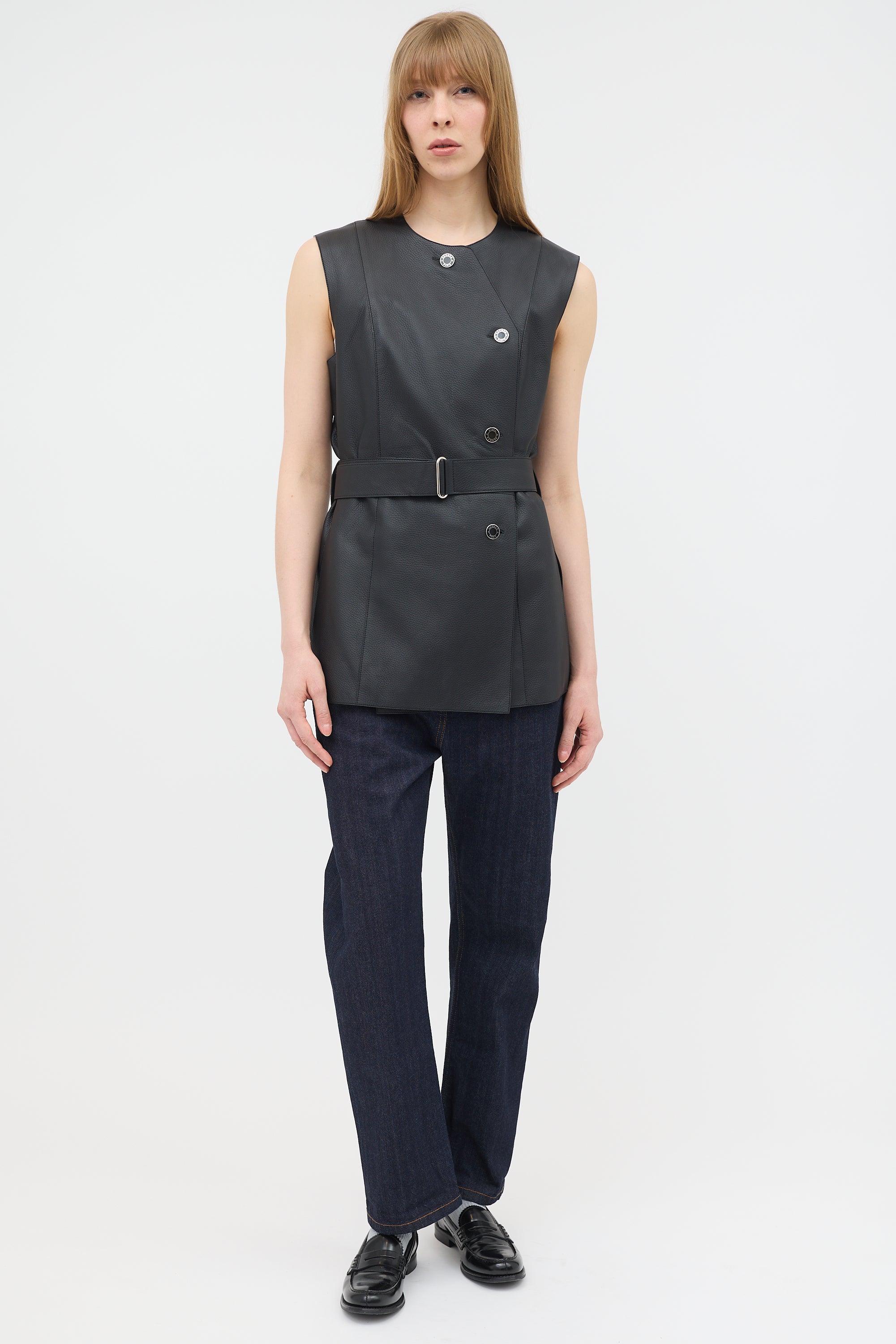 Hermès Leather Belted Button Up Vest