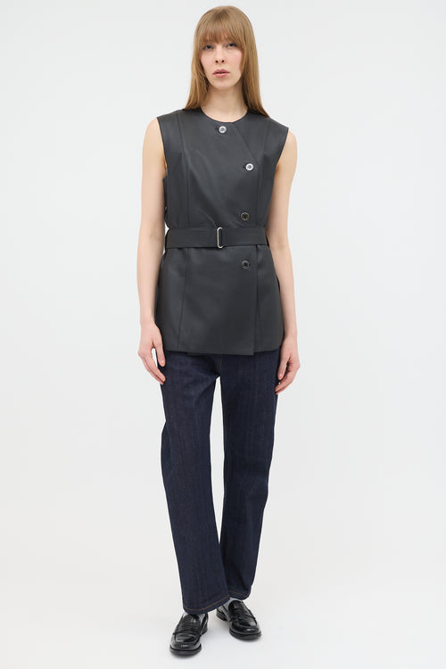 Hermès Leather Belted Button Up Vest