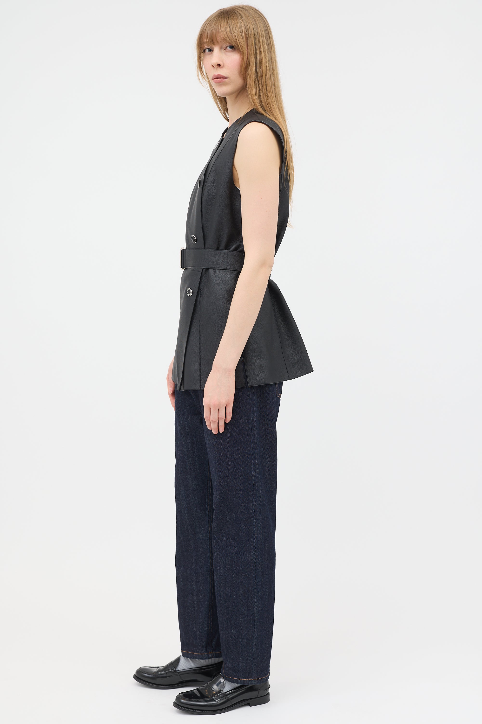 Hermès Leather Belted Button Up Vest