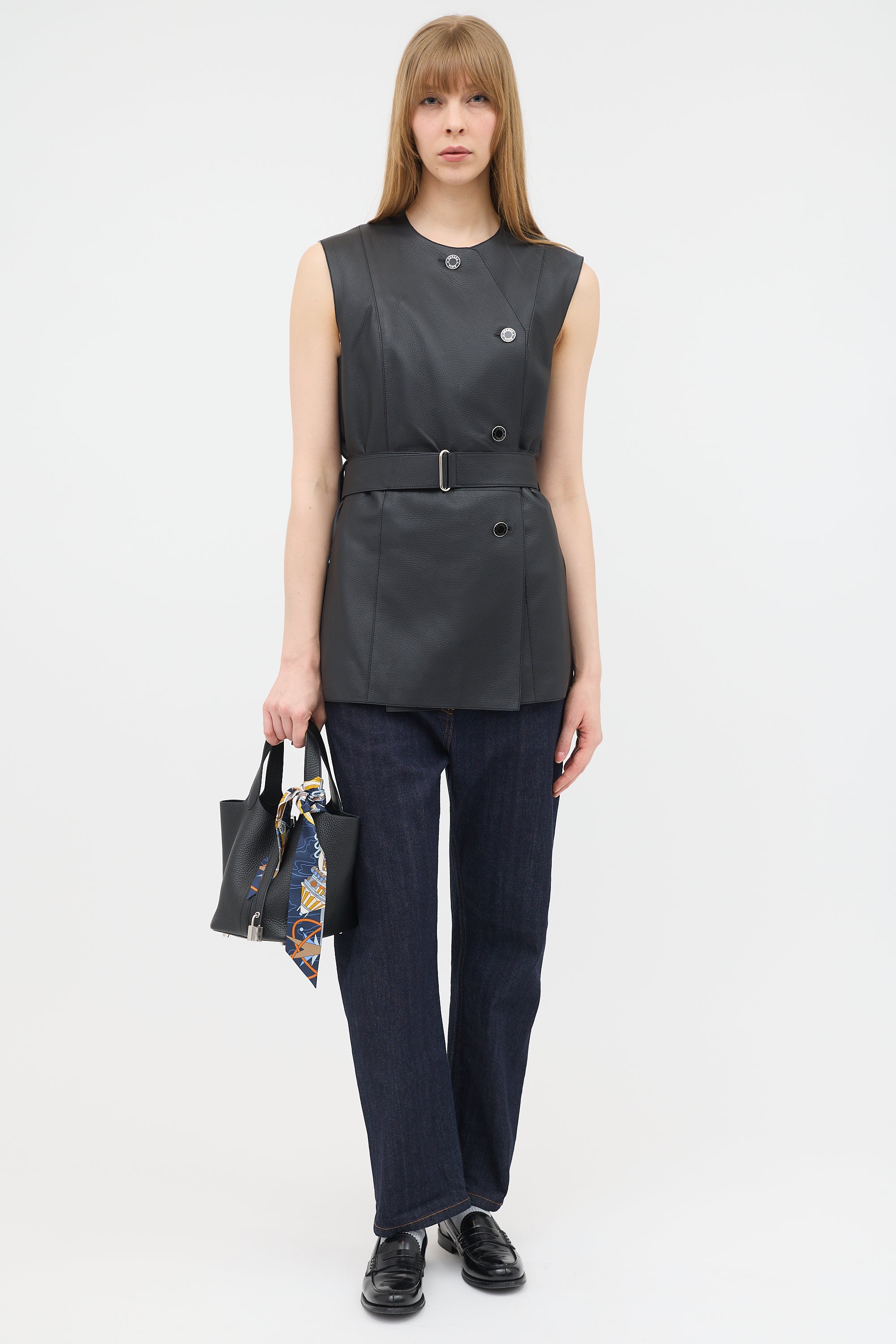 Hermès Leather Belted Button Up Vest