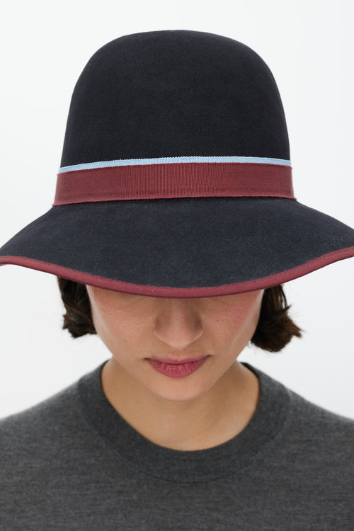 Hermès Black & Burgundy Stripe Felt Bowler Fedora