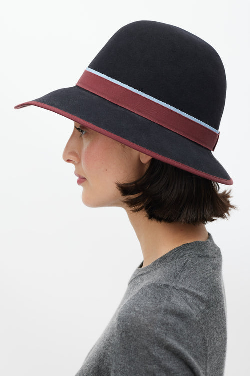Hermès Black & Burgundy Stripe Felt Bowler Fedora