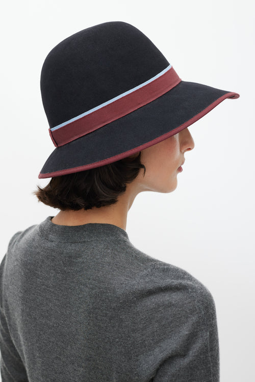 Hermès Black & Burgundy Stripe Felt Bowler Fedora
