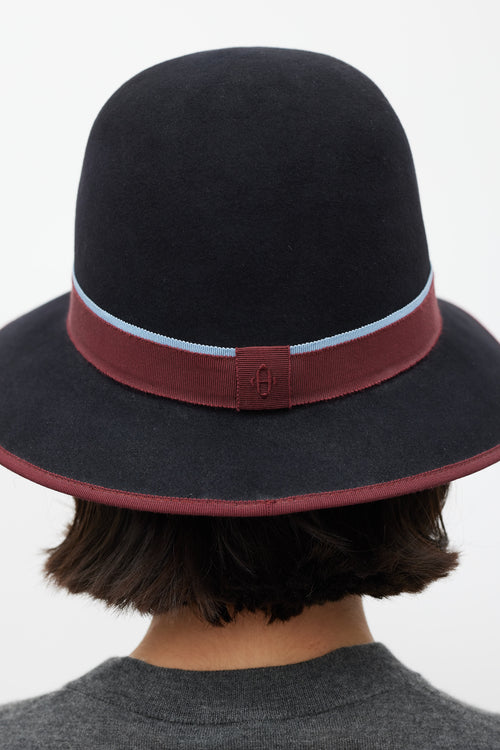 Hermès Black & Burgundy Stripe Felt Bowler Fedora