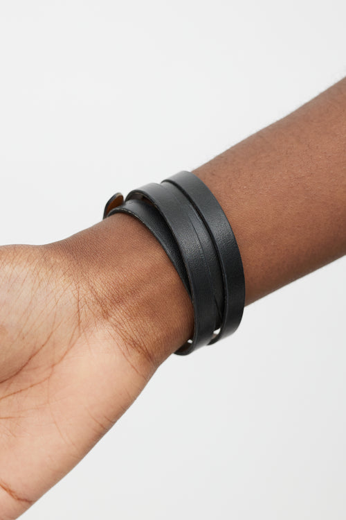 Hermès Black & Gold Behapi Leather Wrap Bracelet