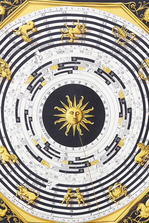 Hermès Black & Gold Silk Astrologie Print 90 Scarf
