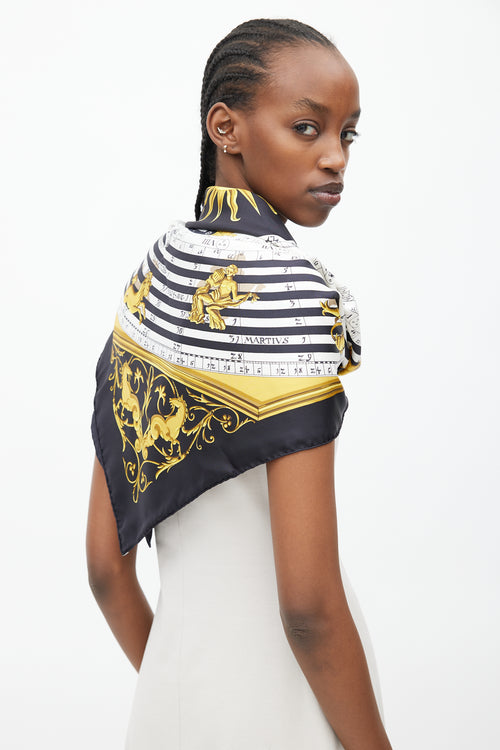 Hermès Black & Gold Silk Astrologie Print 90 Scarf