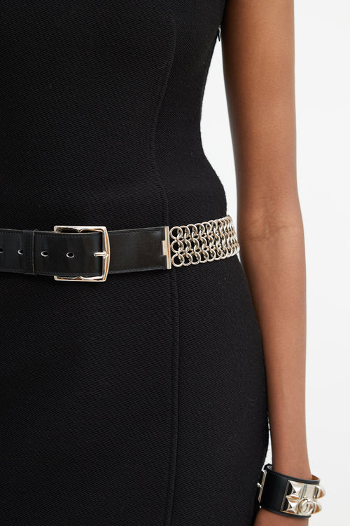 Hermès Black Leather & Silver Chain Belt