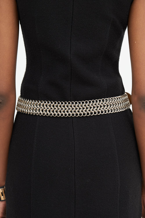 Hermès Black Leather & Silver Chain Belt