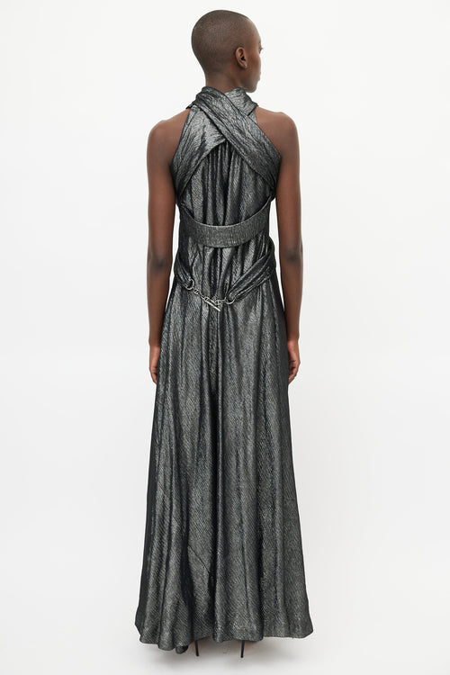 Hermès Black Metallic Criss Cross Halter Dress