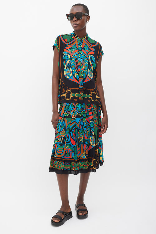 Hermès Black & Multicolour Silk Folklore Co-Ord Set