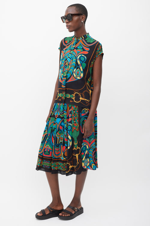 Hermès Black & Multicolour Silk Folklore Co-Ord Set