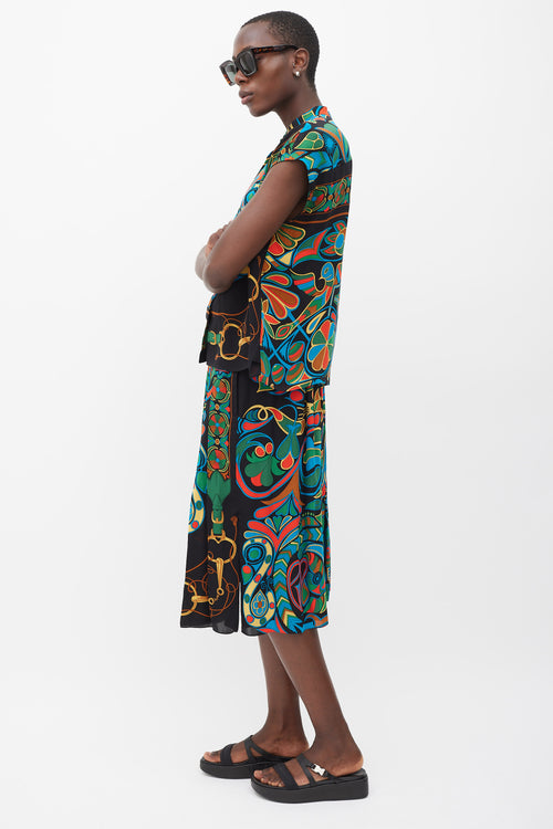 Hermès Black & Multicolour Silk Folklore Co-Ord Set