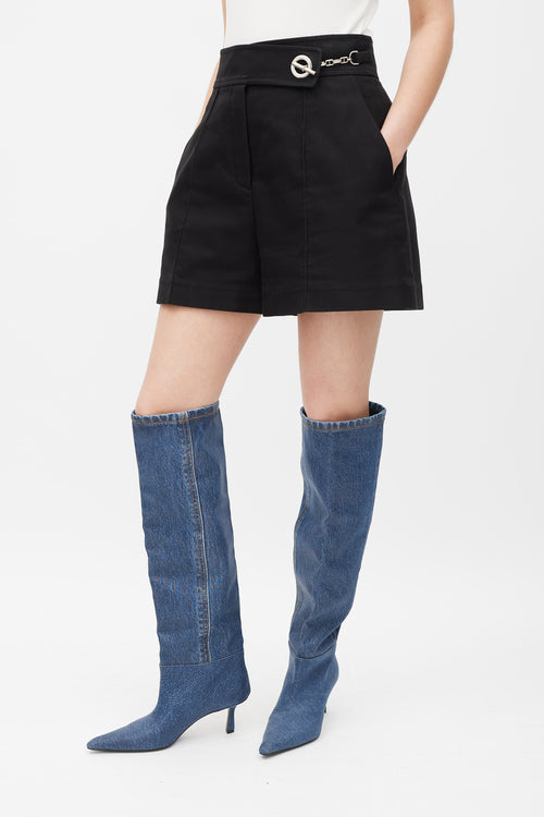 Hermès Black & Silver Chaine D'Ancre Pleated Wide Leg Short