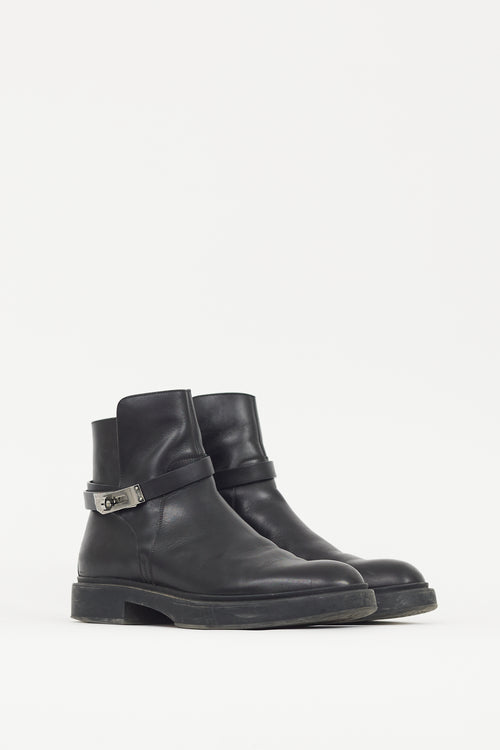 Hermès Black & Silver Leather Veo Boot