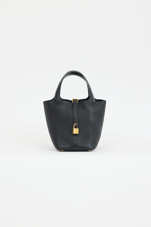 Hermès 2021 Noir Clemence & Autruche Handle Picotin 18 Lock Bag