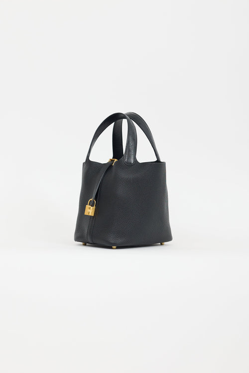 Hermès 2021 Noir Clemence & Autruche Handle Picotin 18 Lock Bag