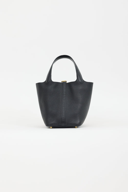 Hermès 2021 Noir Clemence & Autruche Handle Picotin 18 Lock Bag
