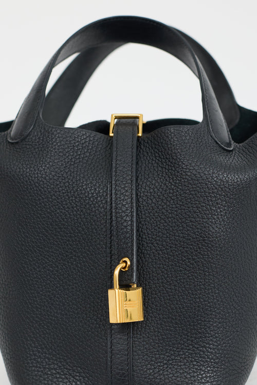 Hermès 2021 Noir Clemence & Autruche Handle Picotin 18 Lock Bag