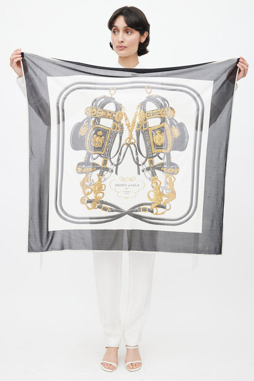 Hermès Black & White Brides De Gala 90 Scarf