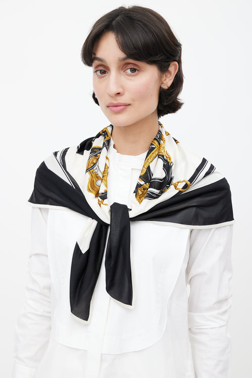 Hermès Black & White Brides De Gala 90 Scarf