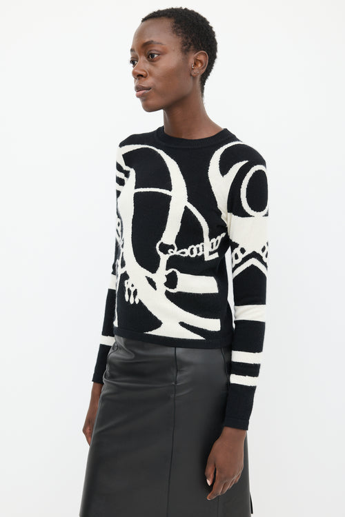 Hermès Black & White Cashmere La Promenade Du Matin Sweater