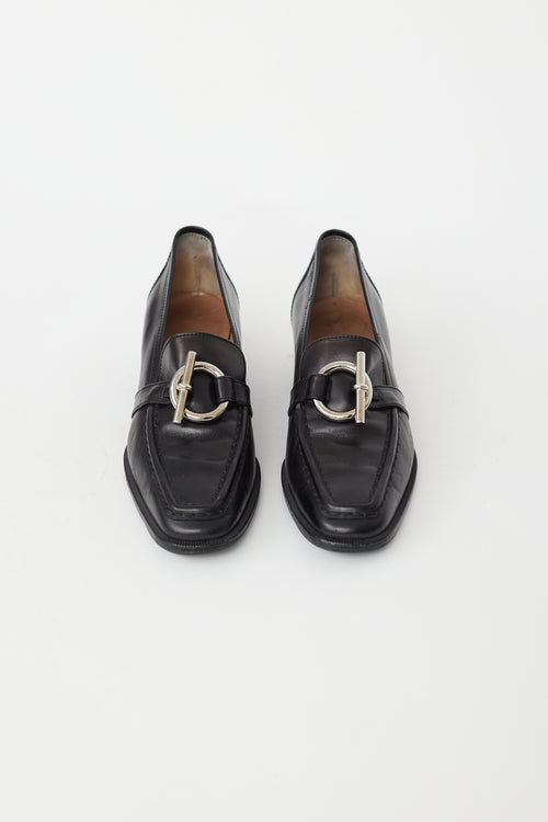 Hermès Black Leather & Silver Toggle Loafer