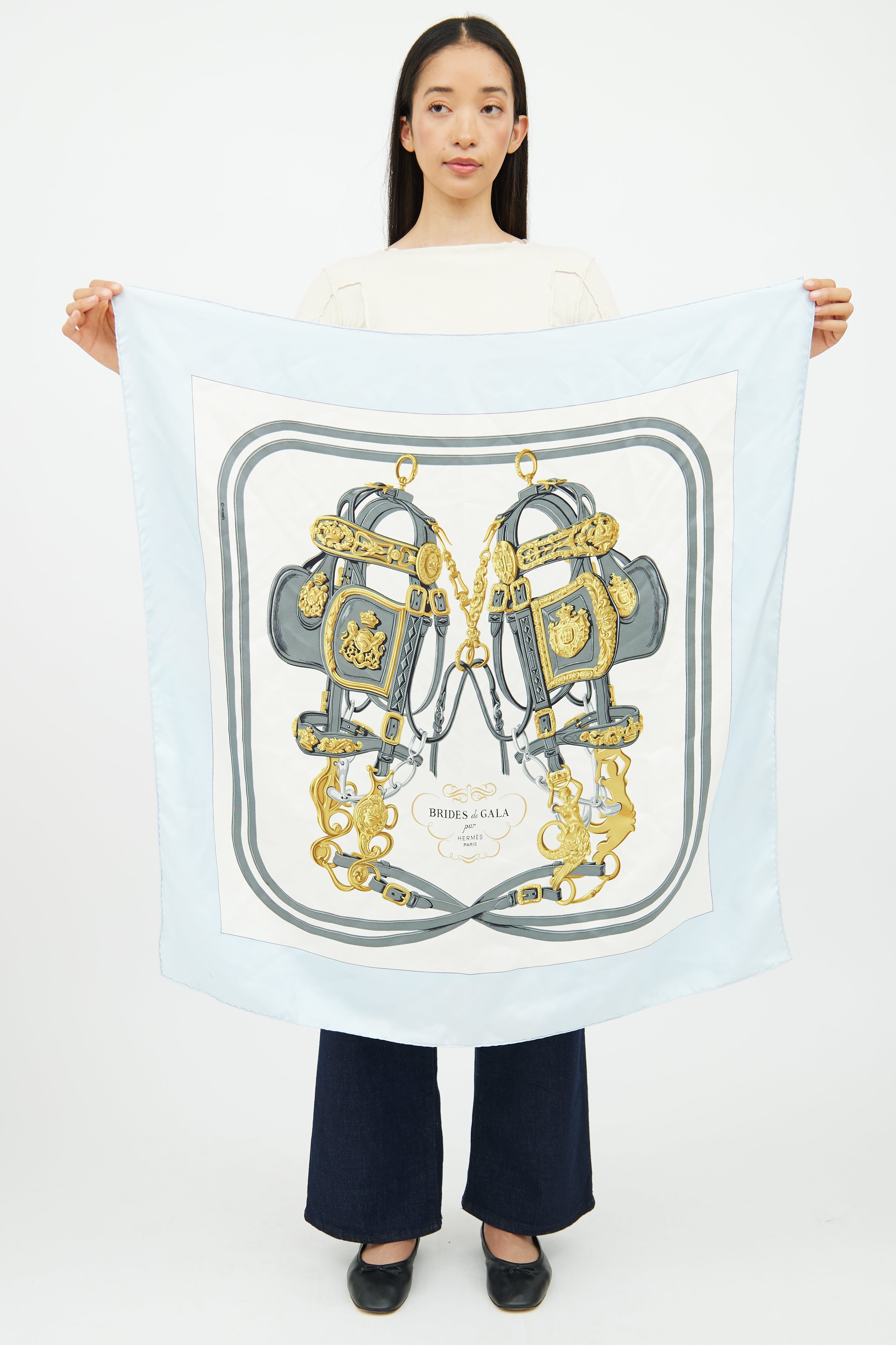 Hermès Blue White Brides de Gala 90 Scarf