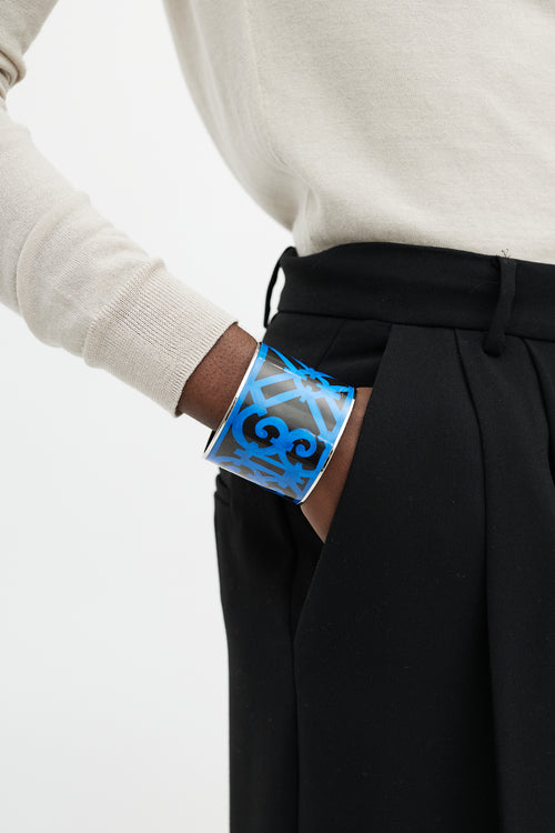 Hermès Blue & Black Balcon du Guadalquivir Wide Bangle